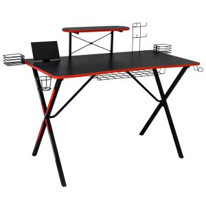 Escritorio Gamer Multiples Accesorios Negro con Rojo