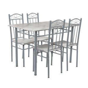Comedor con 4 Sillas Tubular color Marmol Blanco
